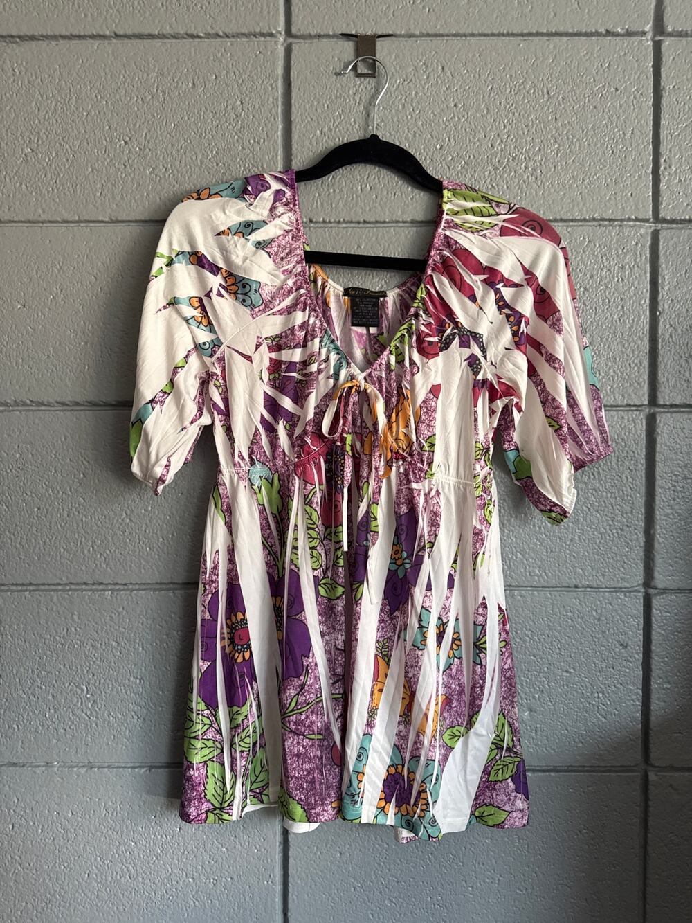 Women's Y2K 90s Babydoll Forest Fairy Puff Sleeve V Neck Floral size XL Blouse